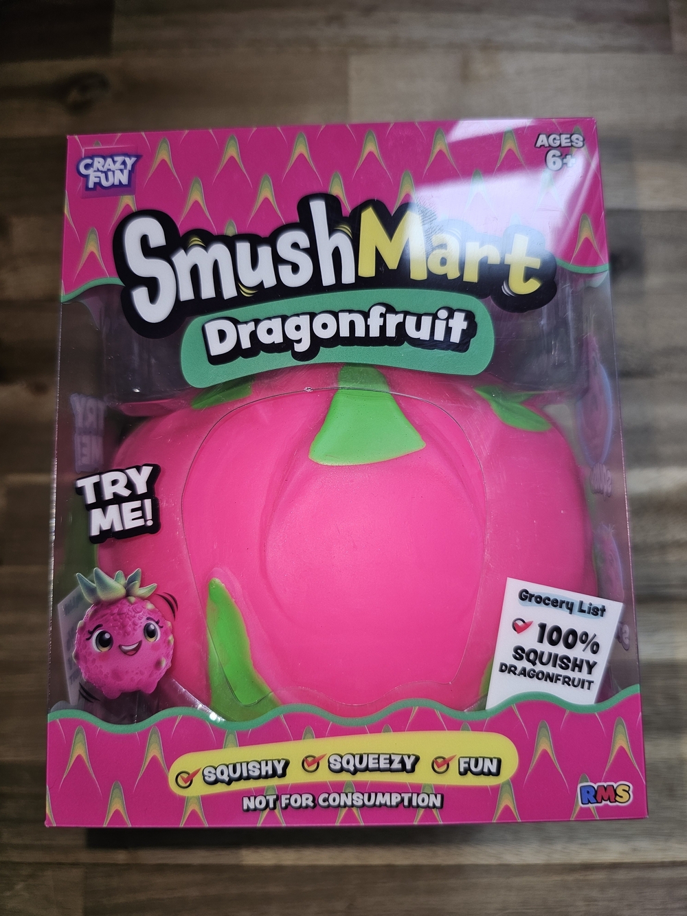 SmushMart Dragonfruit Squishy Toy - Bright Pink with Green Accents